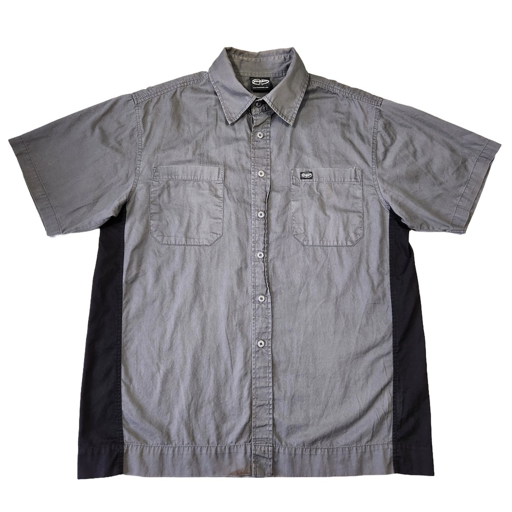 Y2k FMF International Shirt Mens L Gray Short Sleeve‎ Button Up Racing Dirt Bike